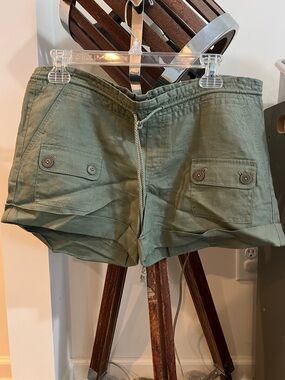 Linen drawstring Olive Green Women's Utility Shorts